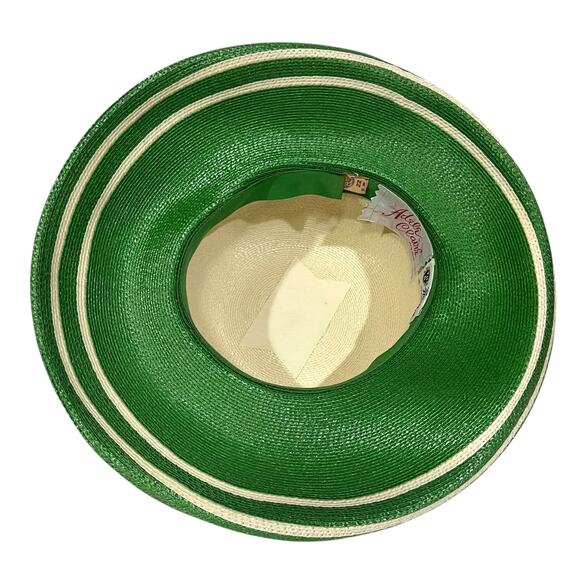 Adele Claire Vintage Hat Women’s Wide Brim Woven Derby Green Ivory Bow Fancy - Picture 7 of 8